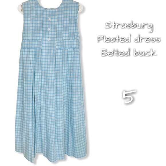 Strasburg Girls Blue Plaid Snowflake Embroidered Pleated Winter Holiday Dress 5 - Picture 1 of 3